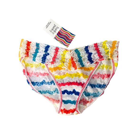 HANKY PANKY V-Kini Signature Lace Small Wavy White Multi Stripe 249671 NWT - Picture 1 of 4